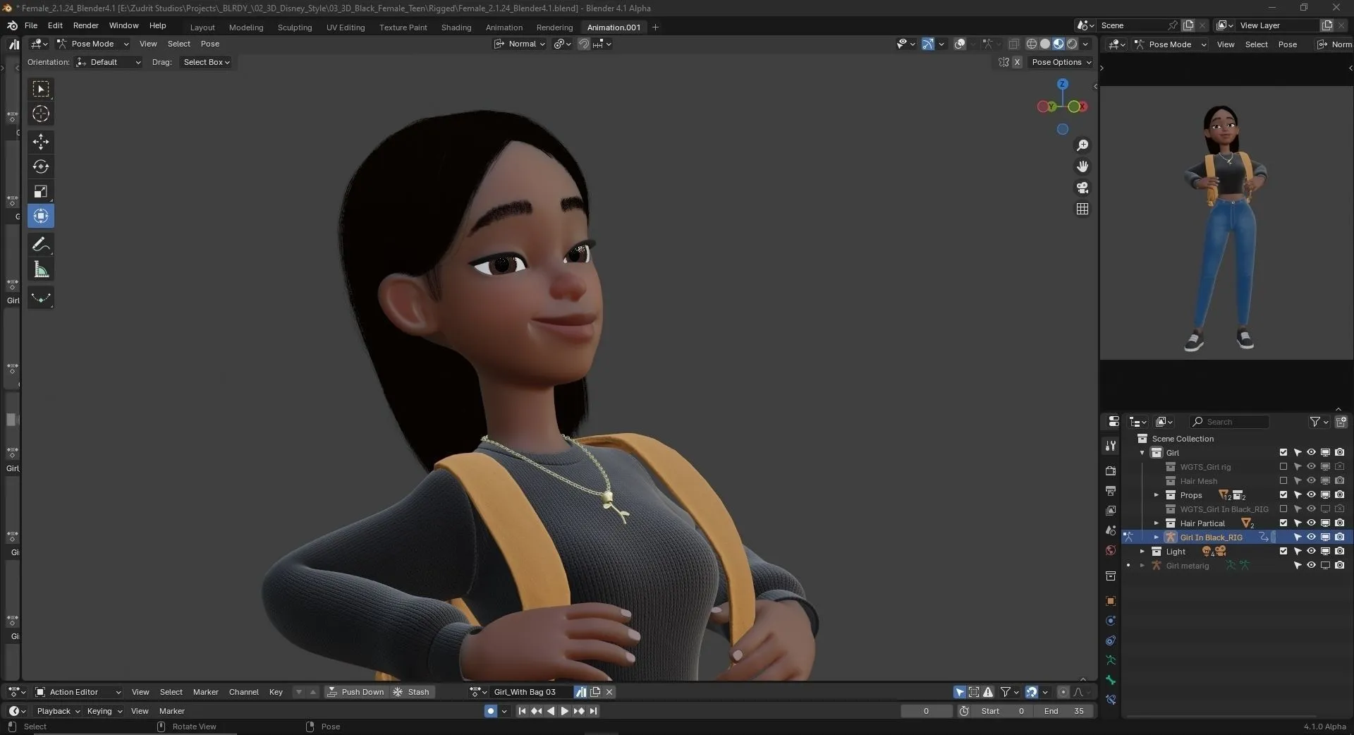 Cartoon Black Woman Teen 3D model full body render